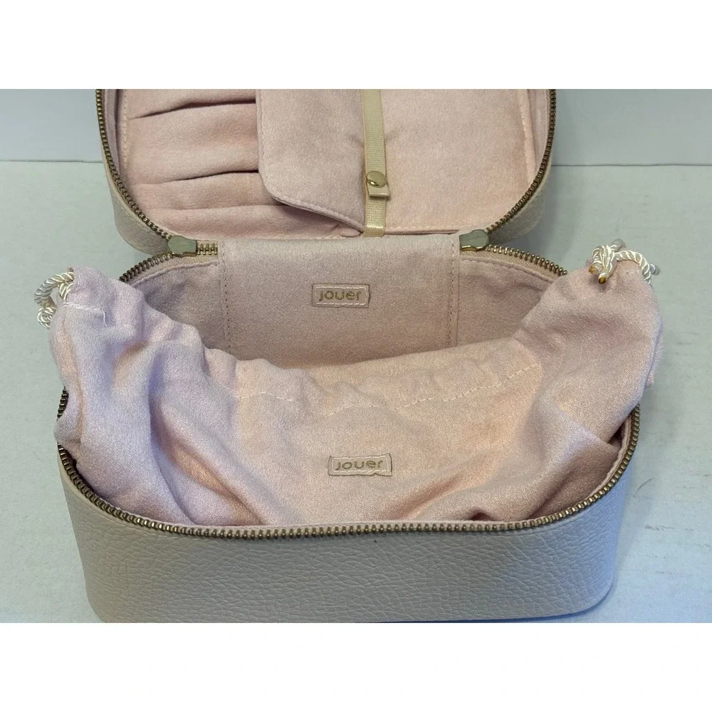 Jouer Cosmetics Deluxe Leather train Case makeup travel bag Pink NEW